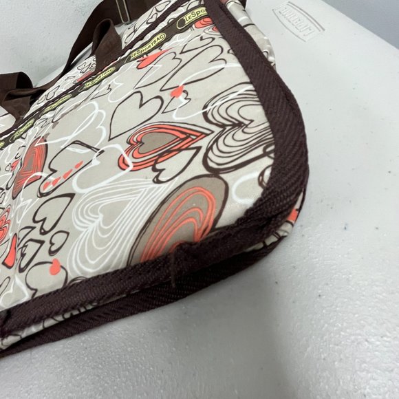 Le Sportsac computer messeger bag 11 x 15 hearts pink brown - Picture 8 of 11
